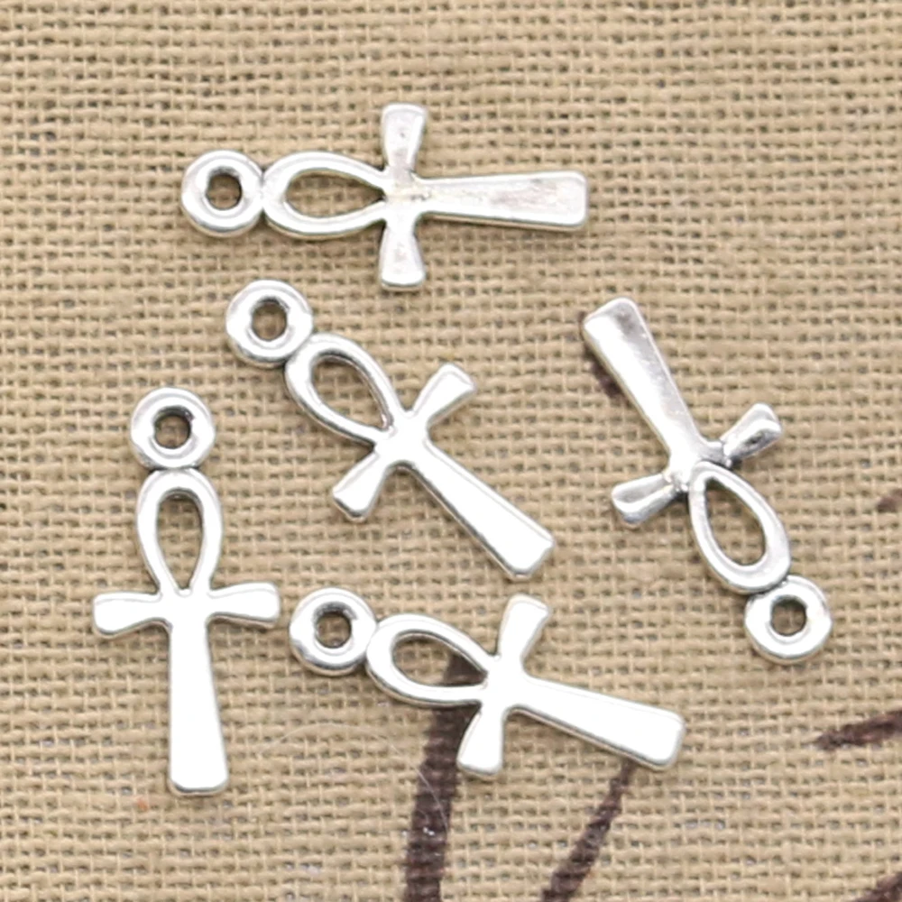 100pcs Charms Egyptian Anka Life Symbol Cross 18x8mm Antique Bronze Silver Color Pendants DIY Crafts Making Findings Tibetan | Украшения и