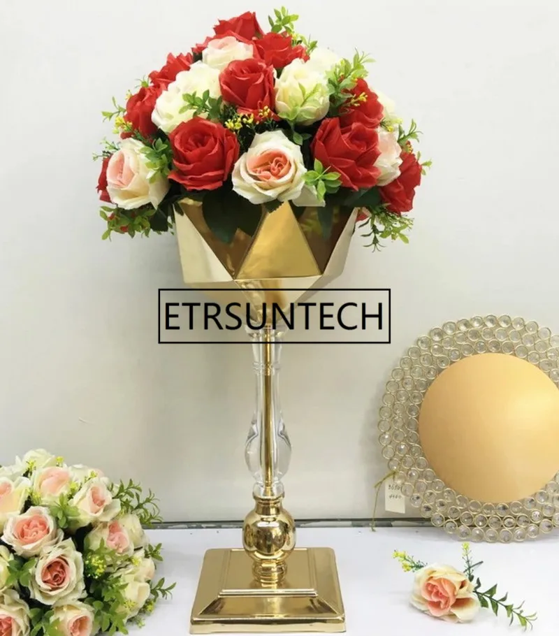 Золотая ваза 10 шт./лот хрустальные напольные цветочные вазы геометрический