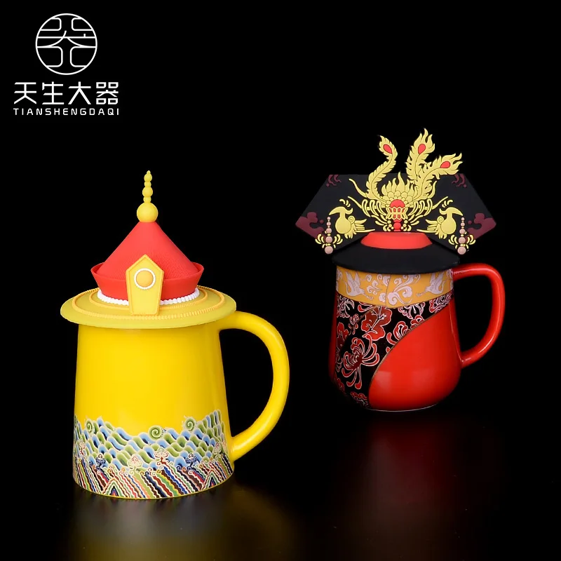 Керамическая чашка с изображением дракона Феникса цветная эмалированная