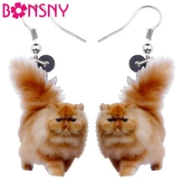 bonsny acrylic fluffy fatty cat kitten earrings big long dangle drop lovely animal jewelry for women girl ladies kids gifts bulk