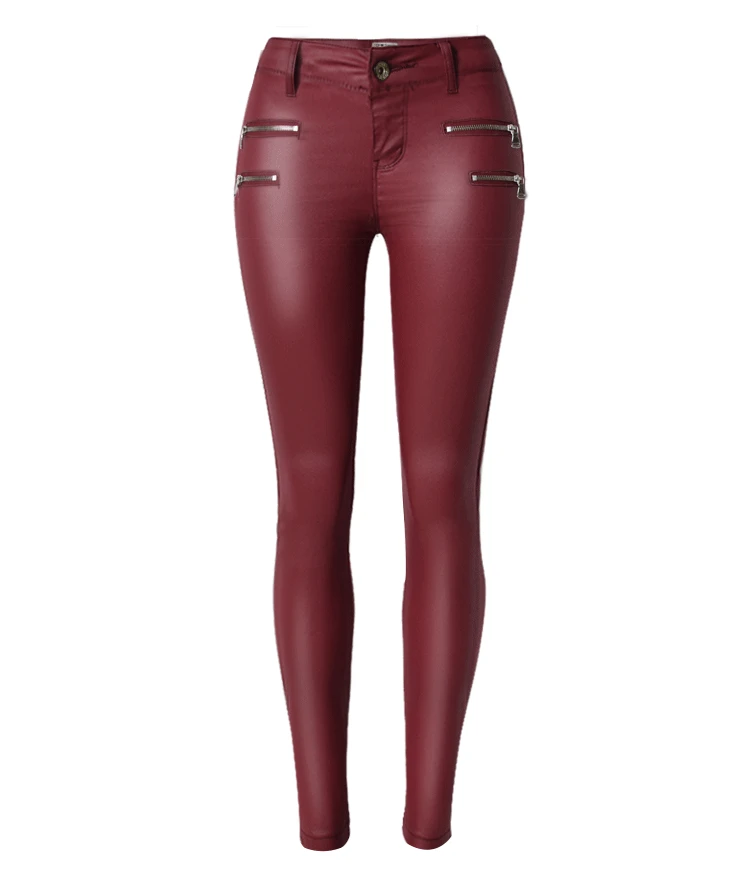 

New Aliexpress hot Couture explosion low waist slim pants zipper double PU coated artificial leather pants with large size