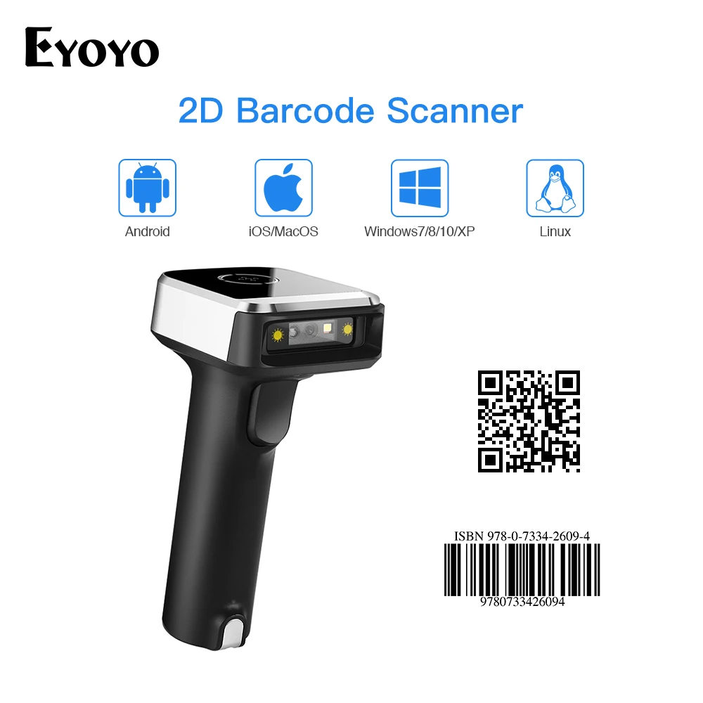 Eyoyo-escáner de código de barras 2D QR, lector de código de barras inalámbrico, BT 4,1, USB, para PDF417, matriz de datos, Compatible con UPC