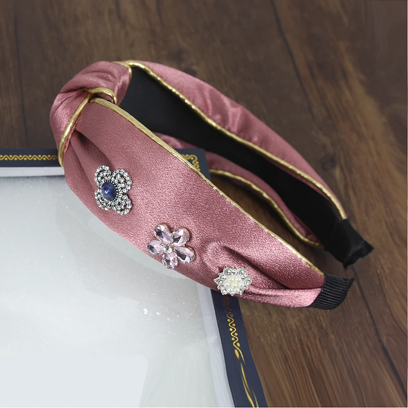 Luxury Fabric Rhinestone Flower Hair Accessories for Women Girls Flash Crystal Headbands Retro Knotted Lady Bands Headdress | Украшения и