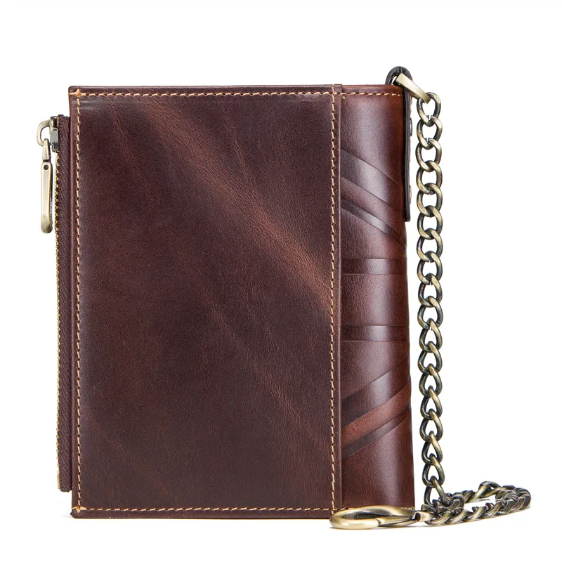 DOYUTIG European Genuine Cow Leather Men Short Wallet High Quality Male Horse Crazy Double Zippers New Coin Purses B044 |