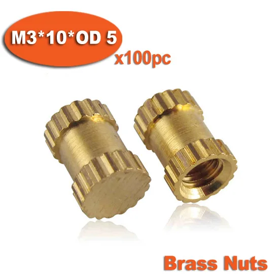 

100pcs M3 x 10mm x OD 5mm Injection Molding Brass Knurled Thread Inserts Nuts