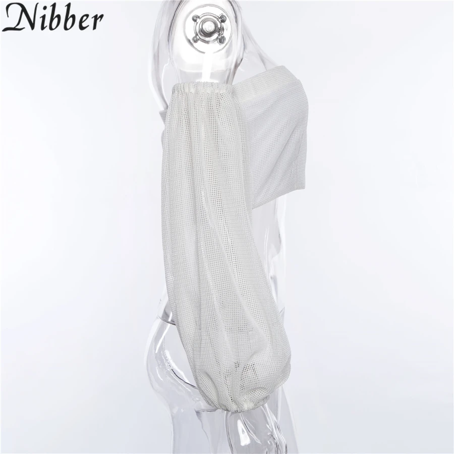 Nibber 2018New модные белые женские футболки, сексуальные топы с открытыми плечами, летние пушистые рукава, повседневные свободные топы, сексуальная уличная одежда