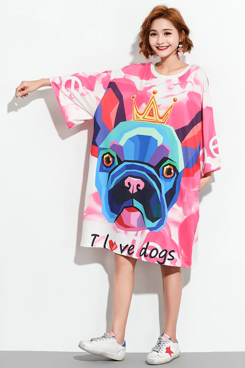 Женское платье-футболка с принтом короны из тайского материала толщиной 2019