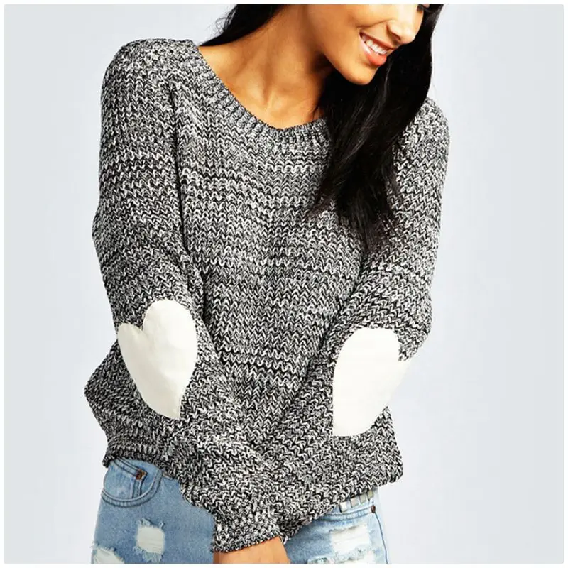 Autumn Winter New 2017 Women Knitwear Fashion Jumper Heart-shaped Spliced Knitted Sweaters Womens Long Sleeve Pullover Tops | Женская