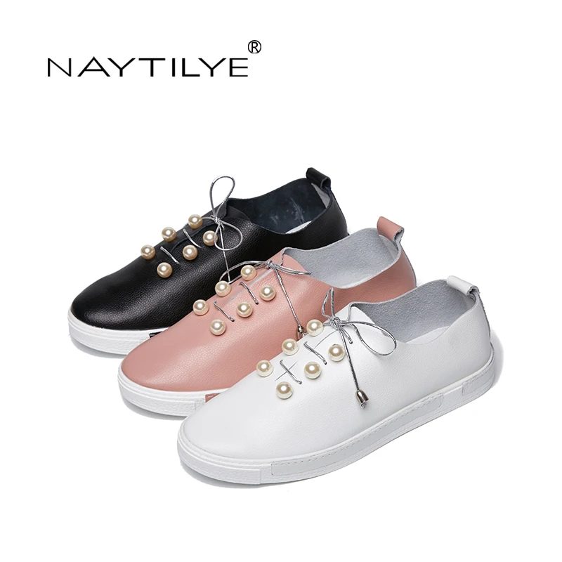 NAYTILYE 2018 New Women's Flats Comfortable Leather Color black Light pink white size 35-43 | Обувь