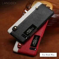 jundong formeizu pro6 plus case handmade cow leather back cover two tone litchi pattern leather case