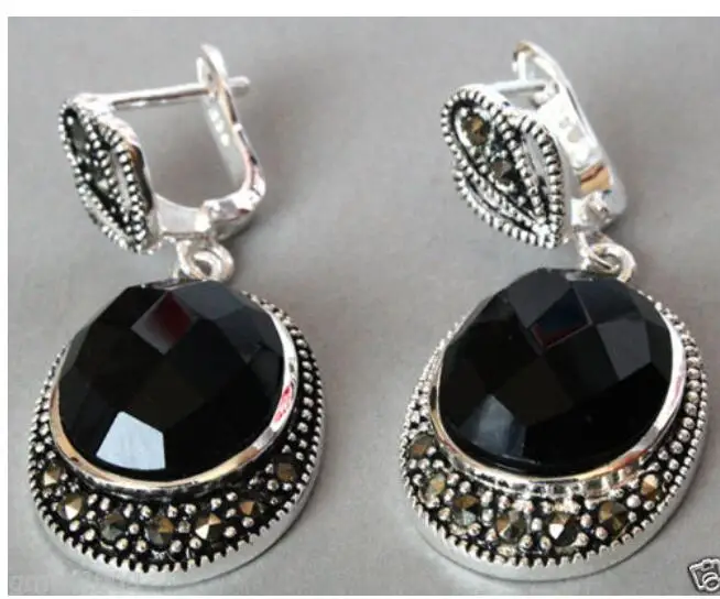 Богемные серьги в винтажном стиле искусственные Ониксовые из черного камня |