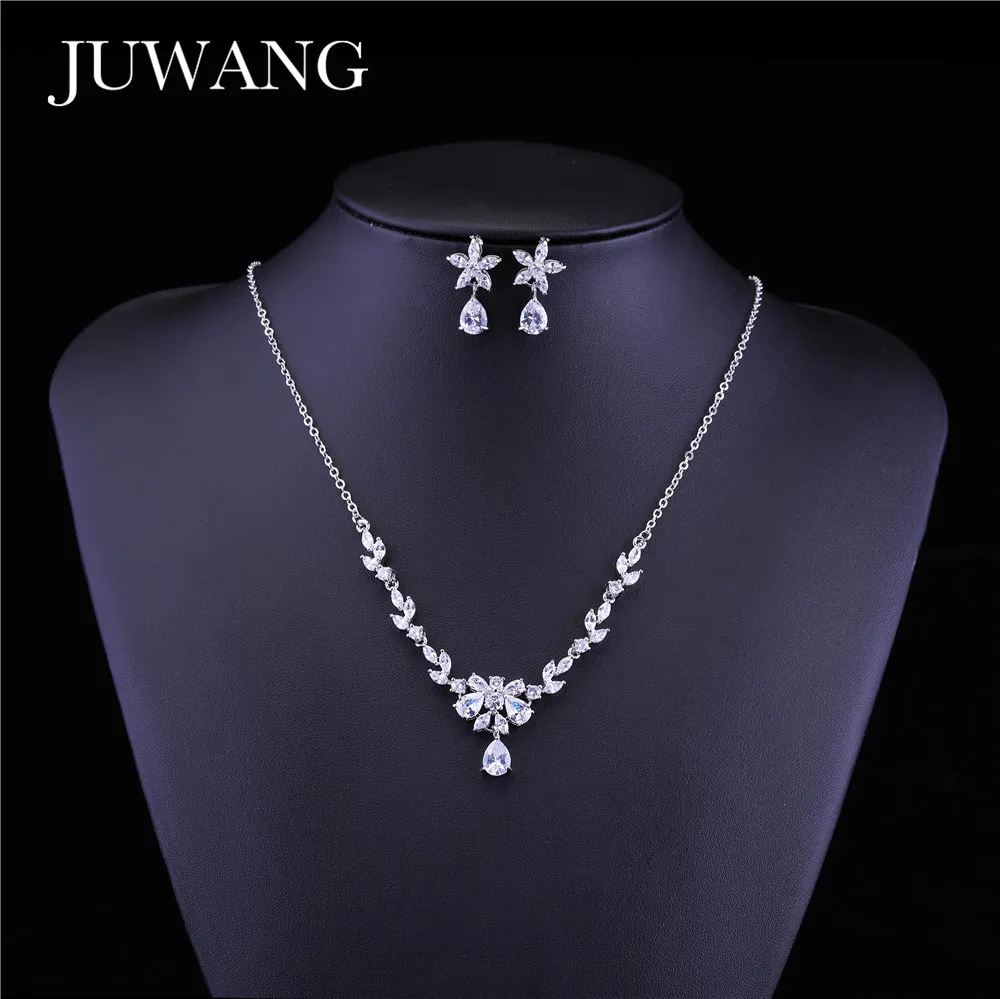 

JUWANG 2020 New Brand Crystal Jewelry Sets For Women Cubic Zirconia Bridal Wedding Necklace Drop Earring Fashion Jewelry