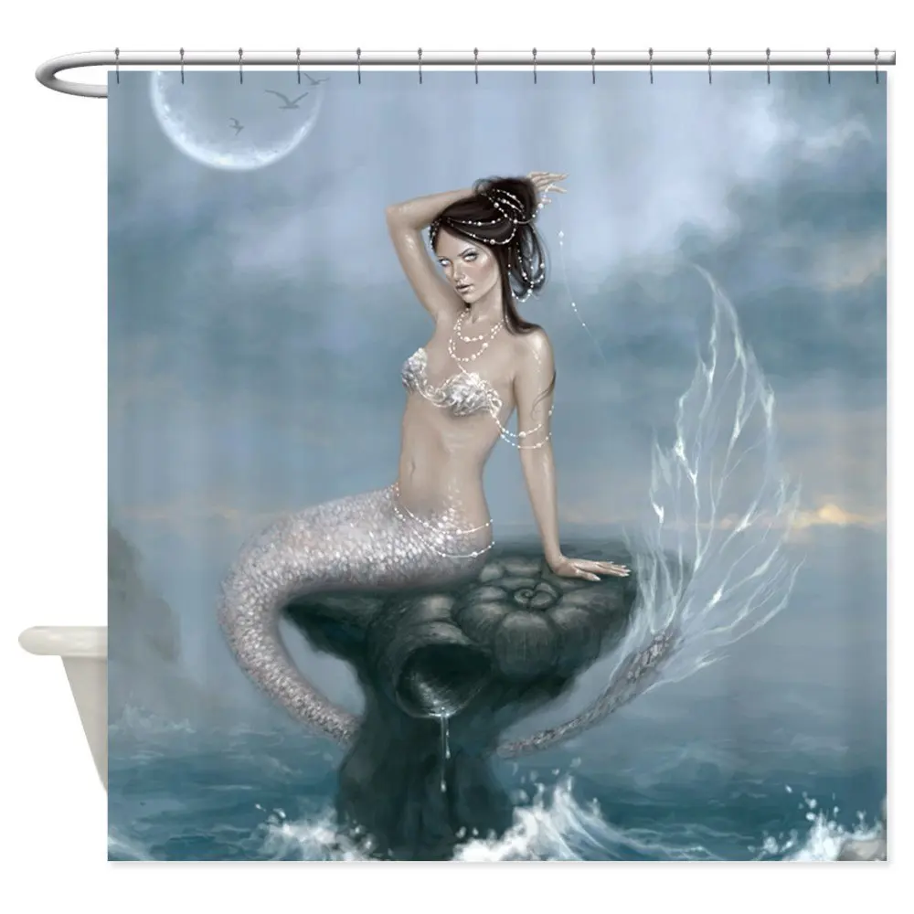 

Custom Moon Tide Mermaid Decorative Fabric Shower Curtain