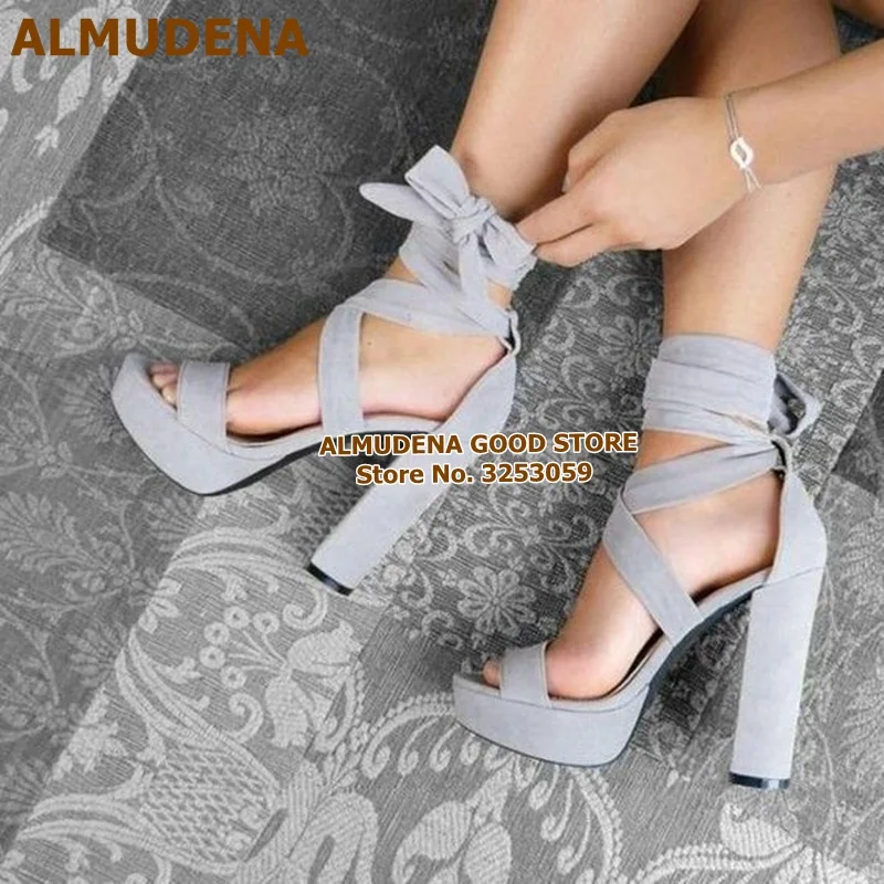 ALMUDENA/высококачественные желтые замшевые сандалии-гладиаторы на платформе и не сужающемся книзу массивном каблуке Банкетная обувь на шнуровке с перекрестными ремешками туфли-лодочки для ночного клуба