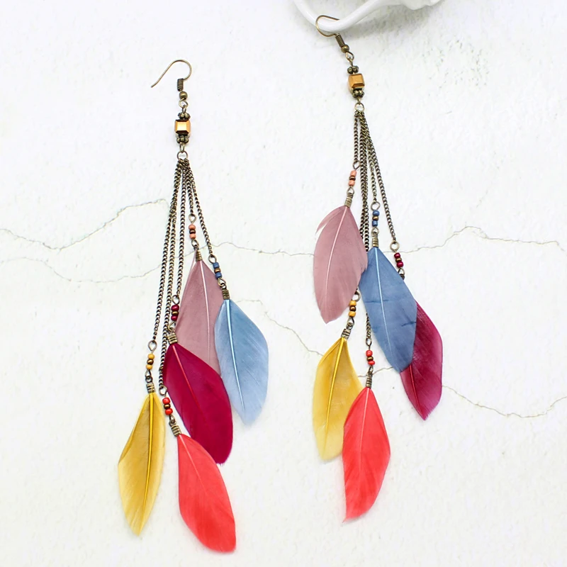 Этнические винтажные разноцветные висячие серьги Длинная кисточка Boho Многослойные висячие серьги для женщин Подарки 1 пара