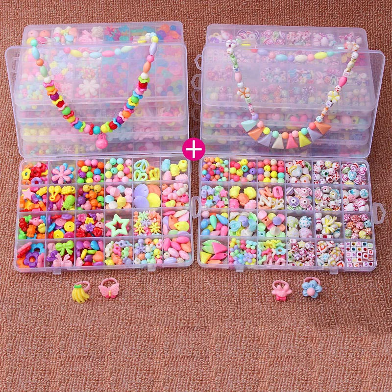 Для девочек с разноцветными бусинами игрушки Детский браслет Цепочки и ожерелья комплект ювелирных изделий Развивающие игрушки для детей juguete hacer браслеты