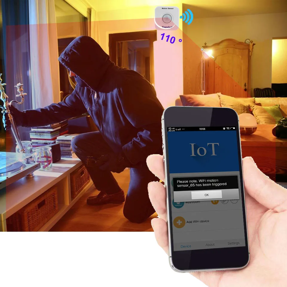 Topvico WIFI Motion Sensor Mini PIR Movement Sensor Motion Detector Sensor Alarm Wireless Home House Security System