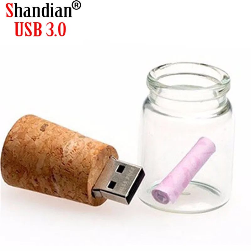 SHANDIAN USB 3,0 дрейфующий флакон usb с деревянной коробкой USB флеш-накопитель бутылка желаний пробковая Флешка 4 ГБ 16 ГБ 32 ГБ 64 г свадебный подарок