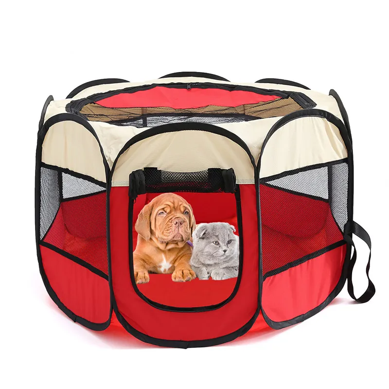 Beige Red 8 цветов портативная складная палатка для домашних животных собачий домик клетка для собак кошка палатка манеж щенок питомник восьмиугольный забор простой в эксплуатации товары для домашних животных - Цвет: Beige Red