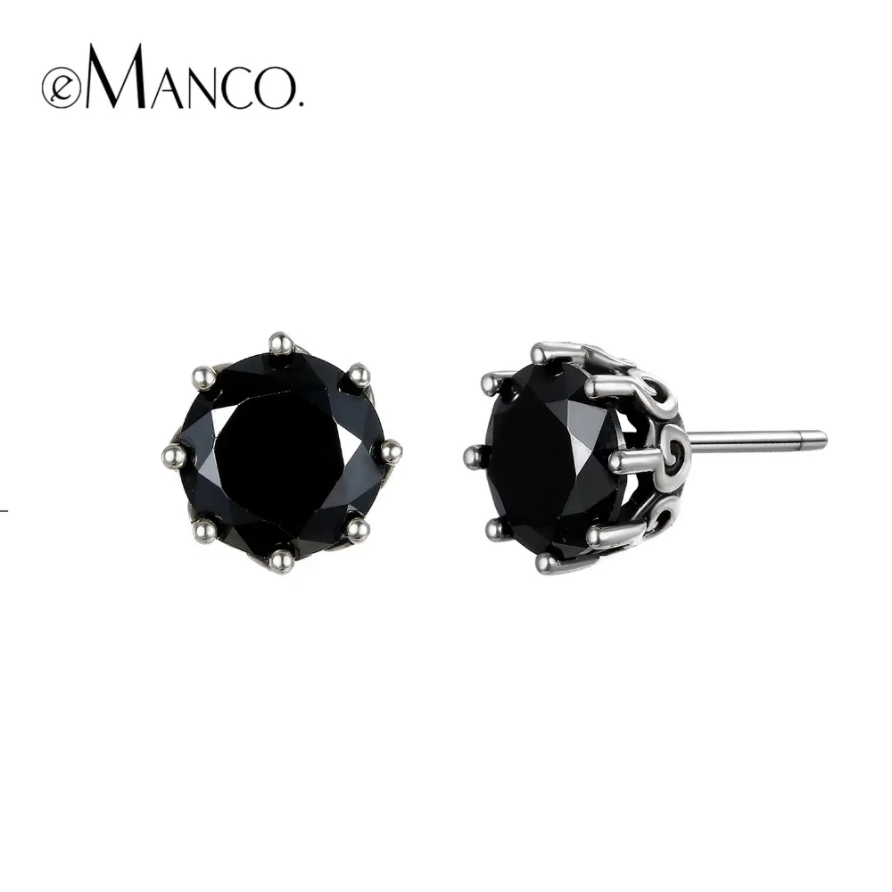 E Manco 925 Серебряная корона серьги гвоздики Циркон Черный Модный Свадебная