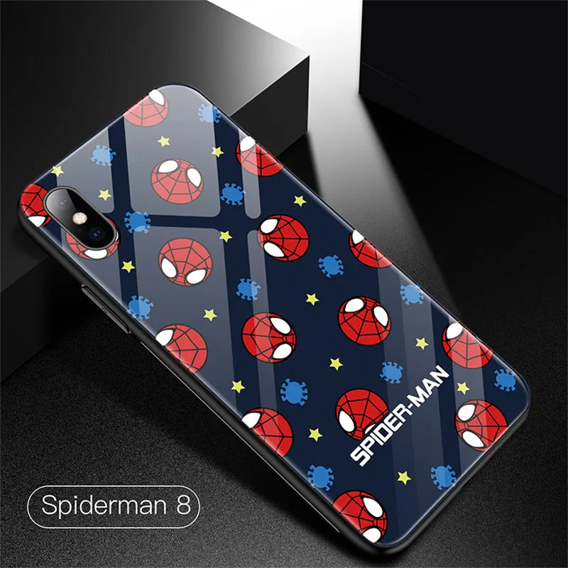 Spiderman 8 Чехол из закаленного стекла для телефона Marvel с человеком-пауком для iPhone 11 Pro Max XSmax XR XS X 8 7 6s 6 Plus, роскошный защитный чехол - Цвет: Spiderman 8