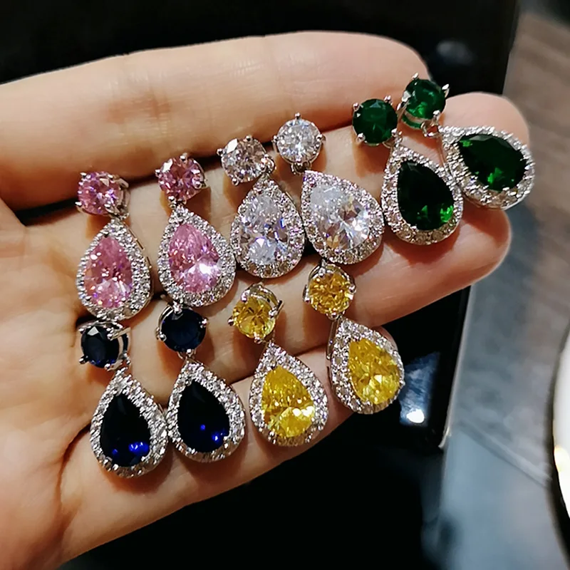

Pink Yellow Green Blue White Drop Earrings Fashion Women Earring Jewelry Accessories Pendientes Fine Crystal Earrings Jewellery