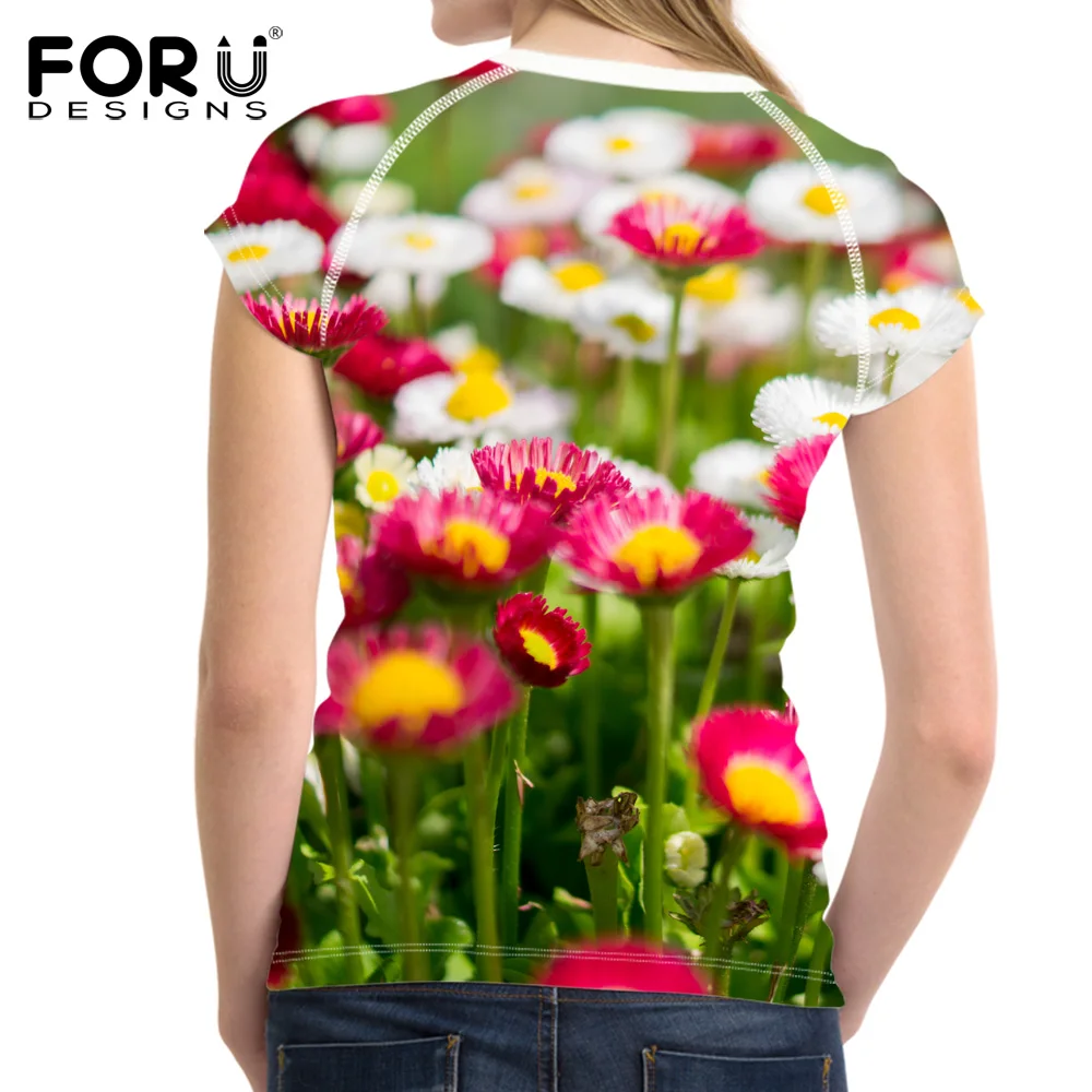 FORUDESIGNS/женская футболка, цветочный дизайн, футболки для мам, розовые цветочные розы, топы, футболки, Harajuku, женские футболки, Camiseta feminina