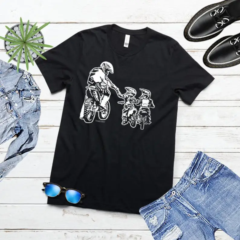 Футболка для папы и сына, Dirt Bike, футболка для папы, футболка для папы, Dirtbike, футболка для мотокросса, хлопковые мужские дизайнерские топы, Harajuku, забавная футболка - Цвет: Черный