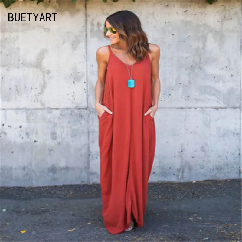Buetyart летнее богемное платье женщин рукавов Хиппи Boho вечерние пляжные карман