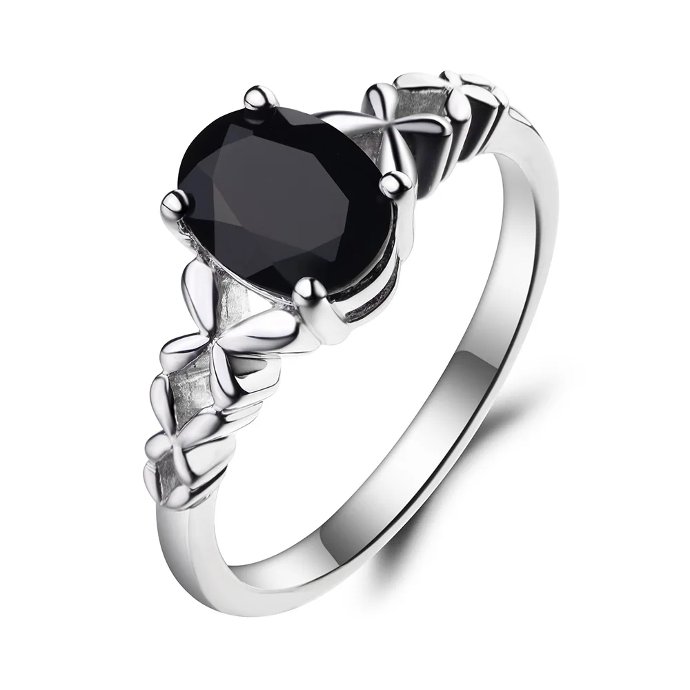 Женское кольцо из серебра 925 пробы с натуральным черным шпинелем|925 sterling gemstone