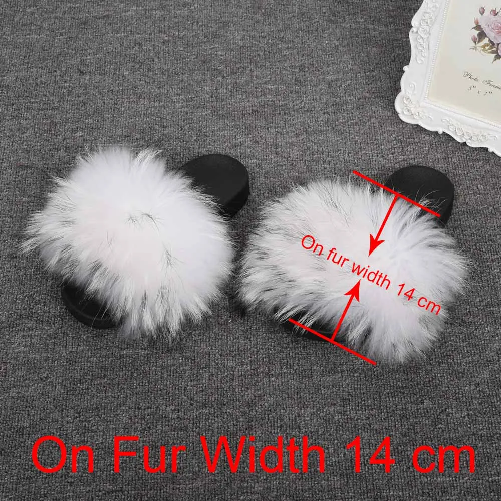 Rac White 14cm 14 см; широкие меховые шлепанцы; Новинка; тапочки из натурального меха енота; женские Ползунки; сезон лето-осень; домашние тапочки наивысшего качества; S6047 - Цвет: Rac White 14cm