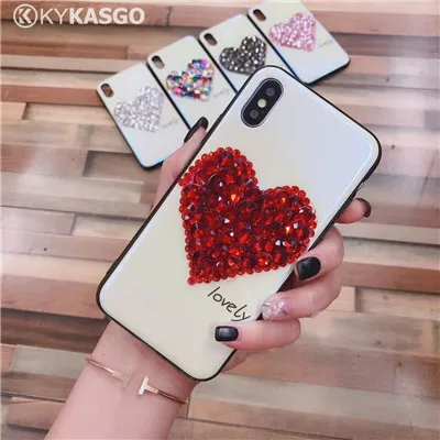 Red Роскошная сверкающая Блестящая крышка для iPhone 7, 7plus 6 6 S Plus Diamond мягкие в романтическом стиле с украшениями в виде сердца Чехлы для телефона для iPhone X 8 Plus - Цвет: Red