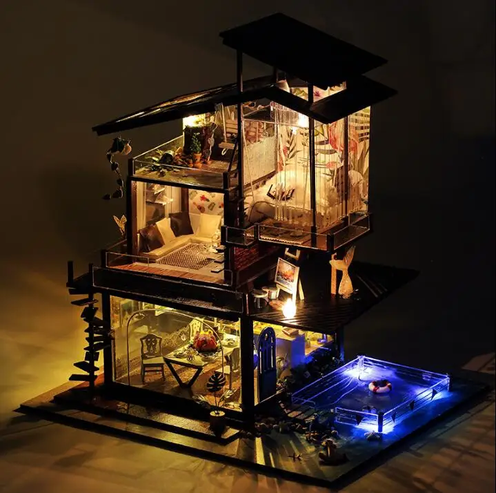 Кукольный домик сделай сам деревянный миниатюрный 3D кукольный с комплектом