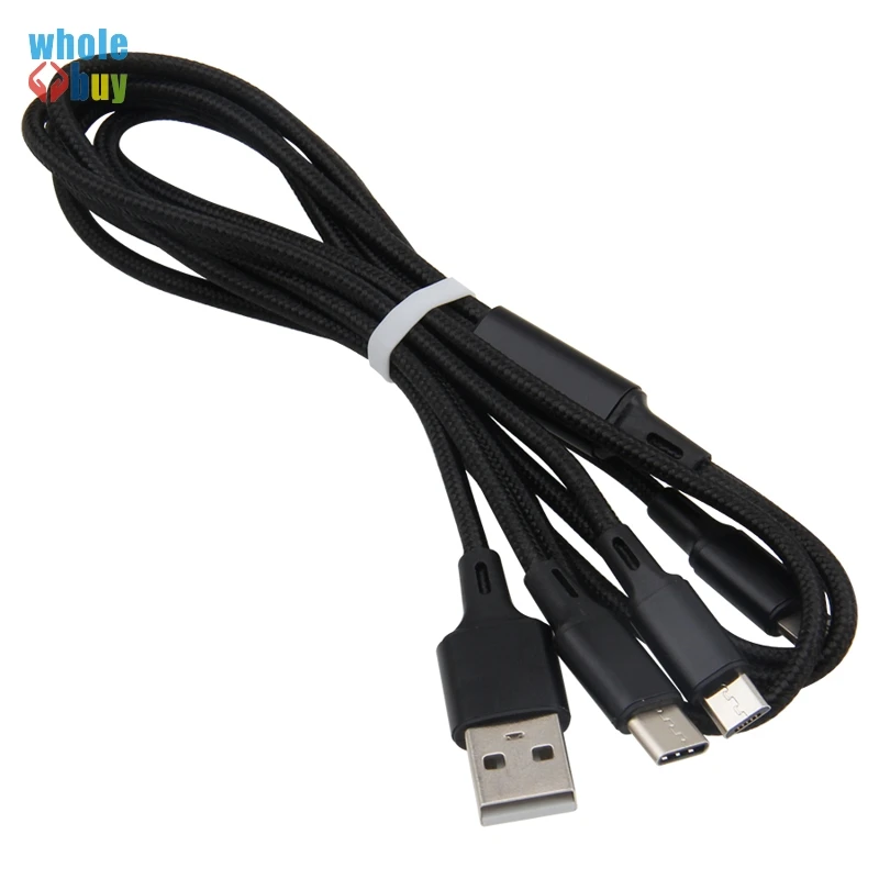 100 шт./лот нейлоновая плетеная ткань 3 в 1 USB Type C Micro 5pin 8pin кабель для быстрой зарядки