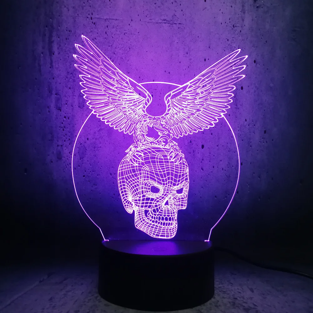Злые крылья голова черепа 3D USB СВЕТОДИОДНЫЙ светильник праздничное декоративное