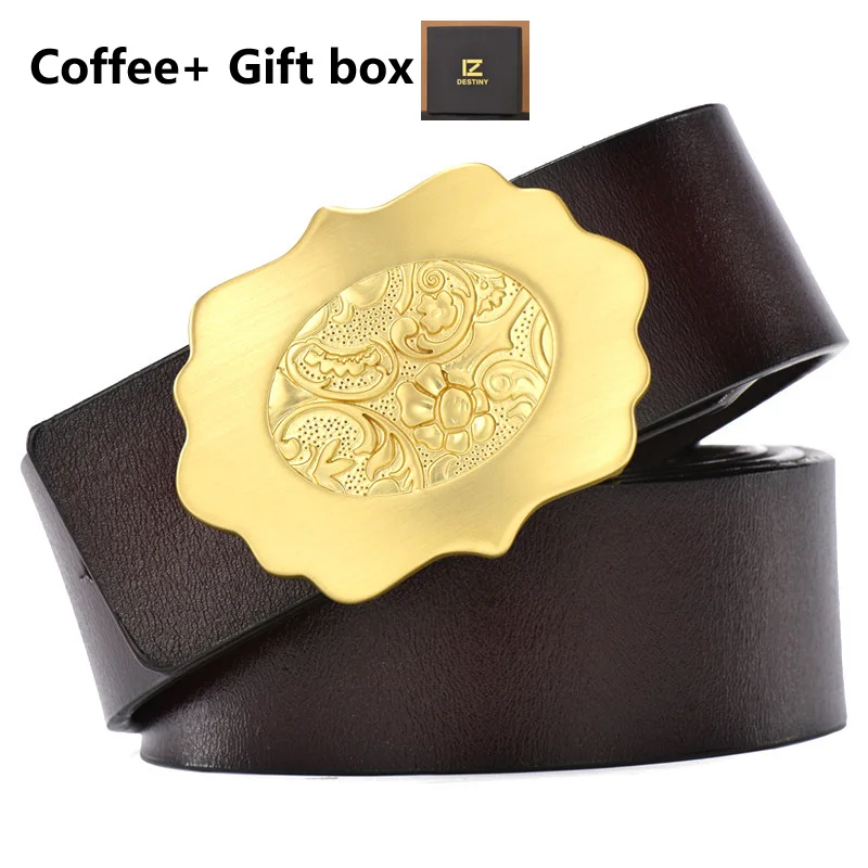 style3 coffee Мужские модные широкие кожаные ремни для джинсов, дизайнерские Свадебные ремни, мужские золотые медные пряжки, коричневые - Цвет: style3 coffee