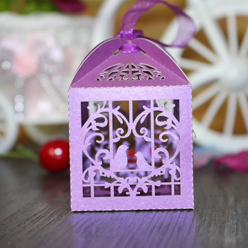 10 шт. Птичьей Клетке Белый Розовый Маленький Сердце Любви Лазерная Подарочные