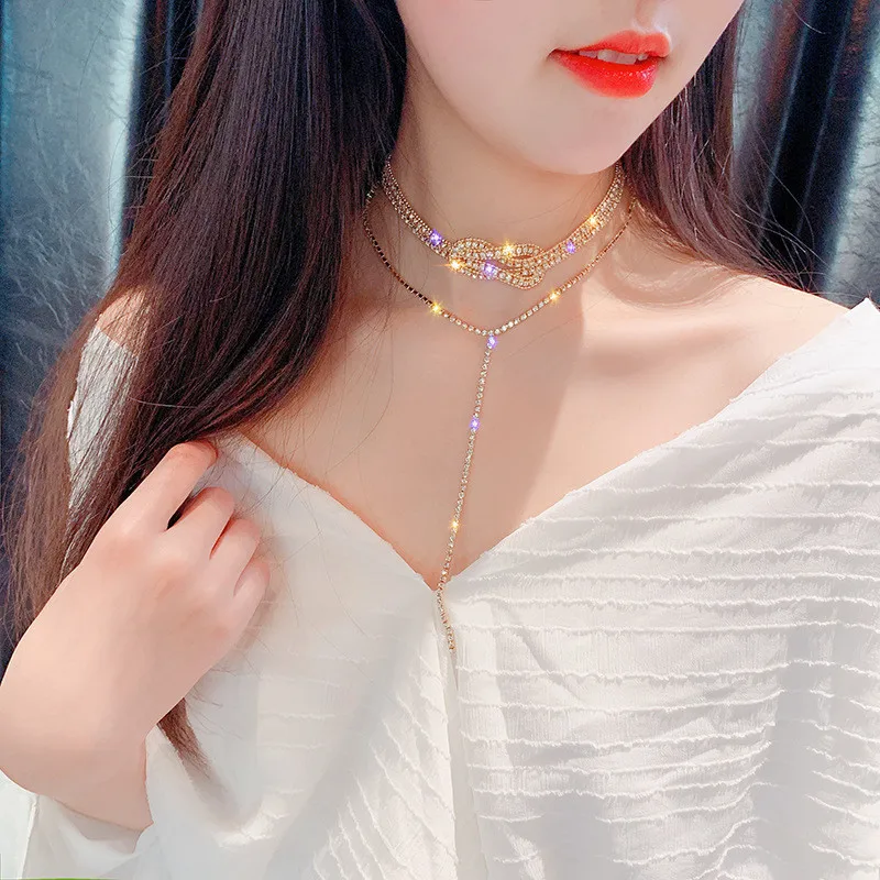 FYUAN, серебряная кнопка, стразы, ожерелье, s, для женщин, Bijoux, длинный кристалл, кулон, ожерелье, массивное ювелирное изделие, подарок