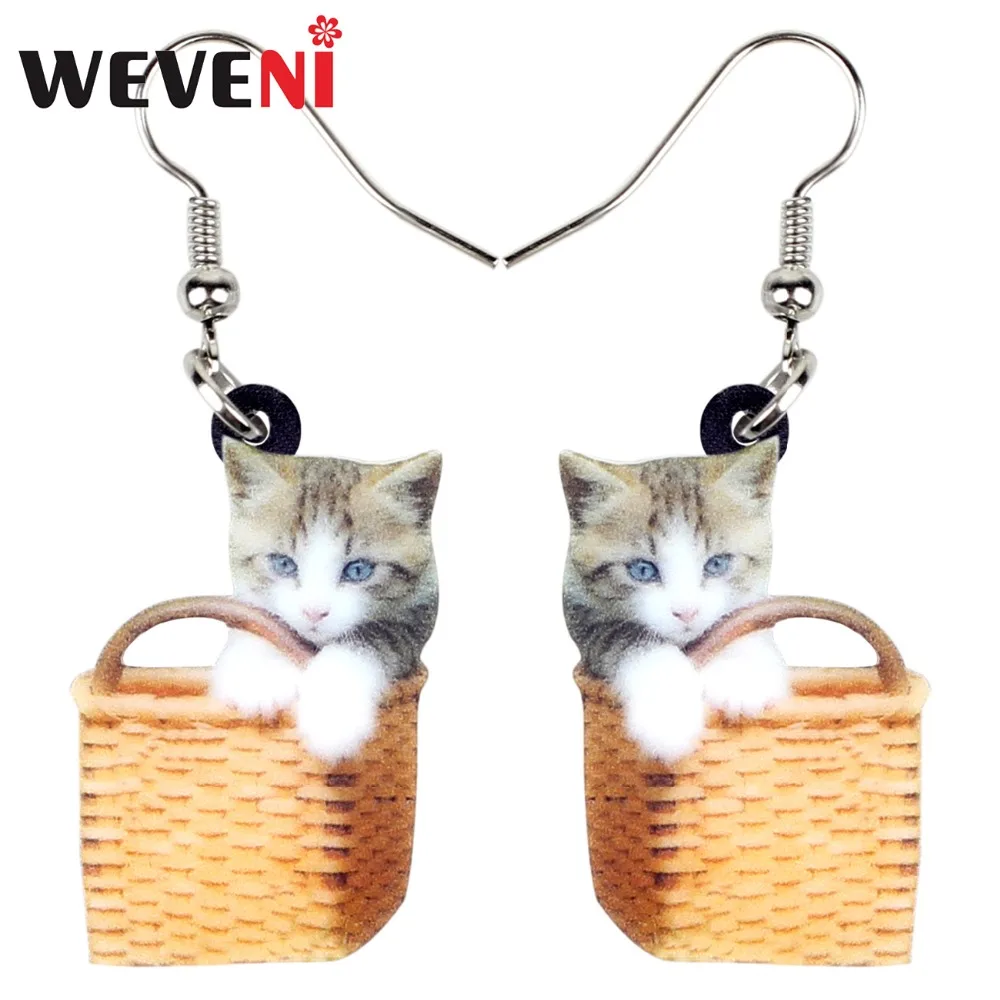 WEVENI акриловые корзина сладкий котенок кошка серьги Висячие мода милые животные украшения для женщин Девушка себе Brincos