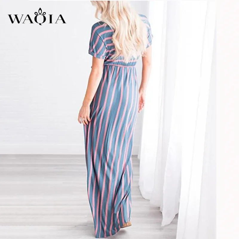 Waqia 2018 летнее женское платье до щиколотки Сексуальная полосатая повязка Bodycon с