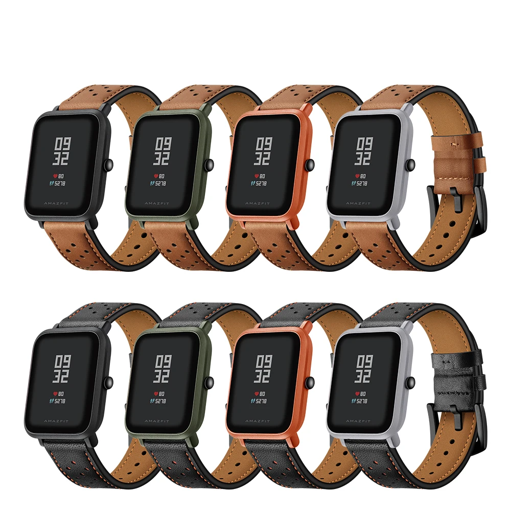 Ремешок для часов 22 мм для Amazfit Pace Band Xiaomi Huami Amazfit Stratos 2 Браслет из натуральной кожи 20 мм Amazfit Bip Bit ремень