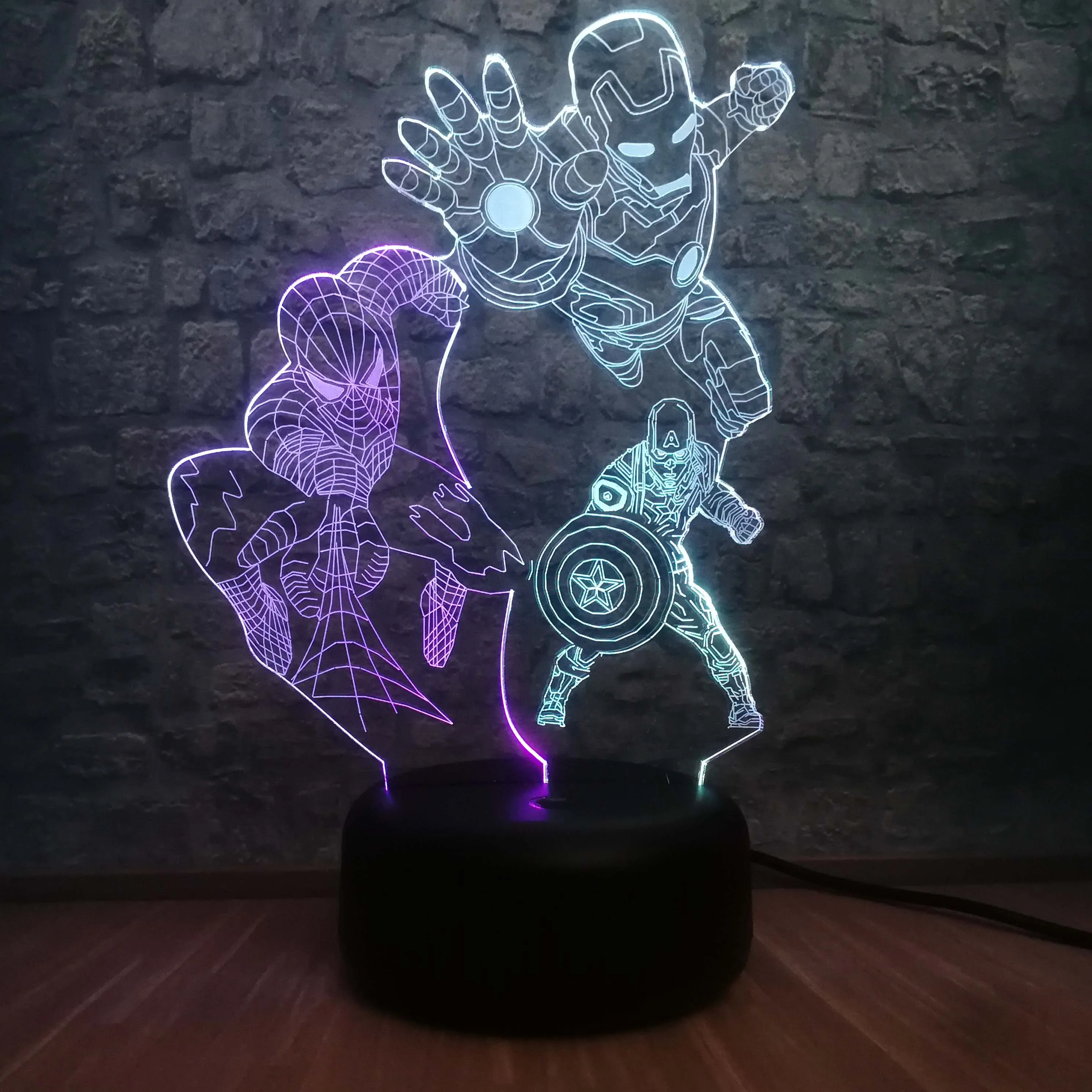 Marvel Мстители Человек паук Железный человек капитан 3D смешанные цвета luminaria USB