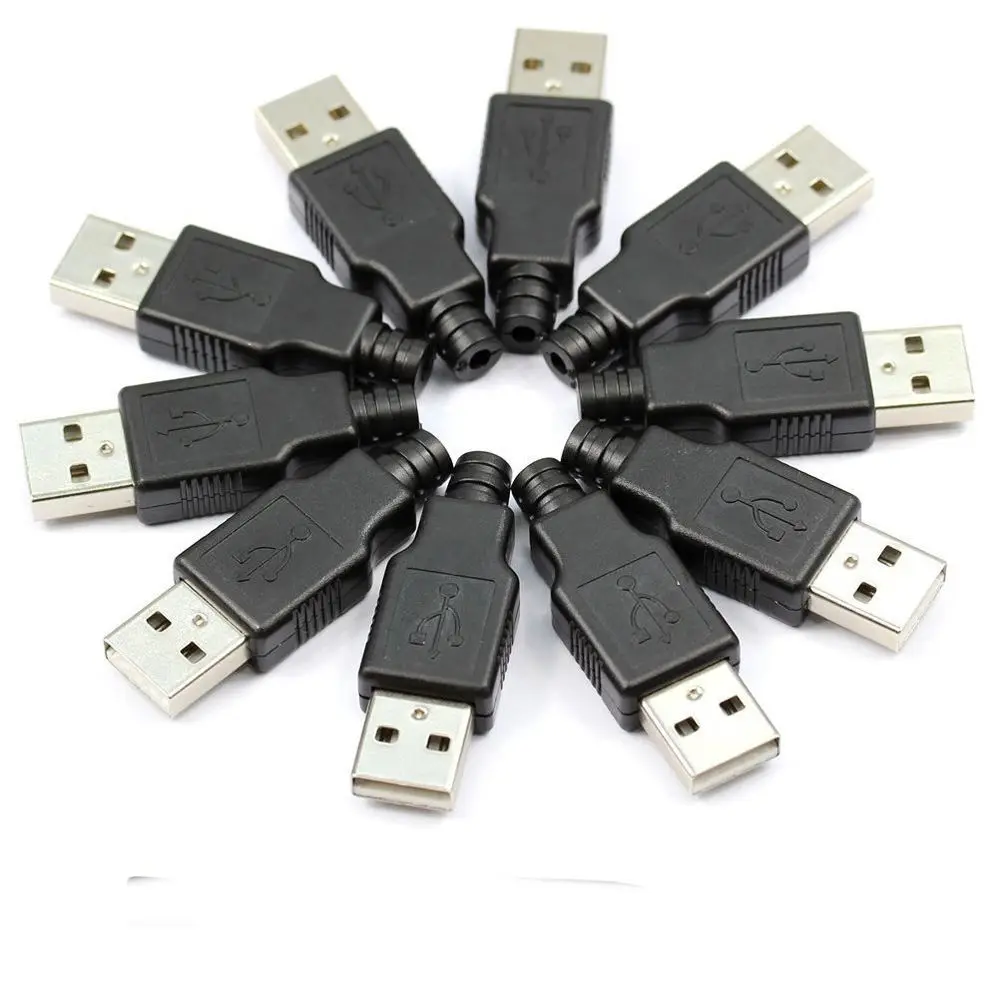 

10 шт., 4-контактный Штекерный разъем USB Type A с черной пластиковой крышкой