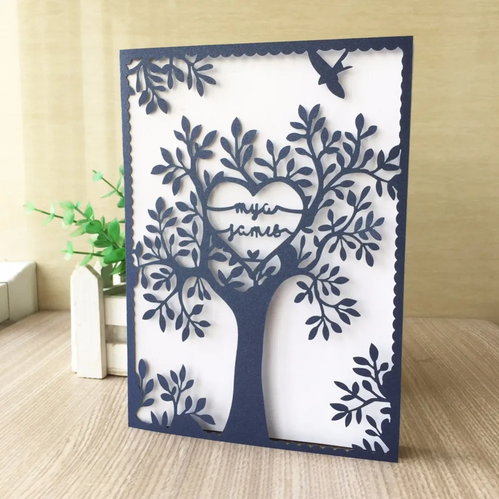 

40Pcs/Lot Laser Cut Wedding Invitation Card Animated Tree Design Birthday Party Invitation Card Greeting Card