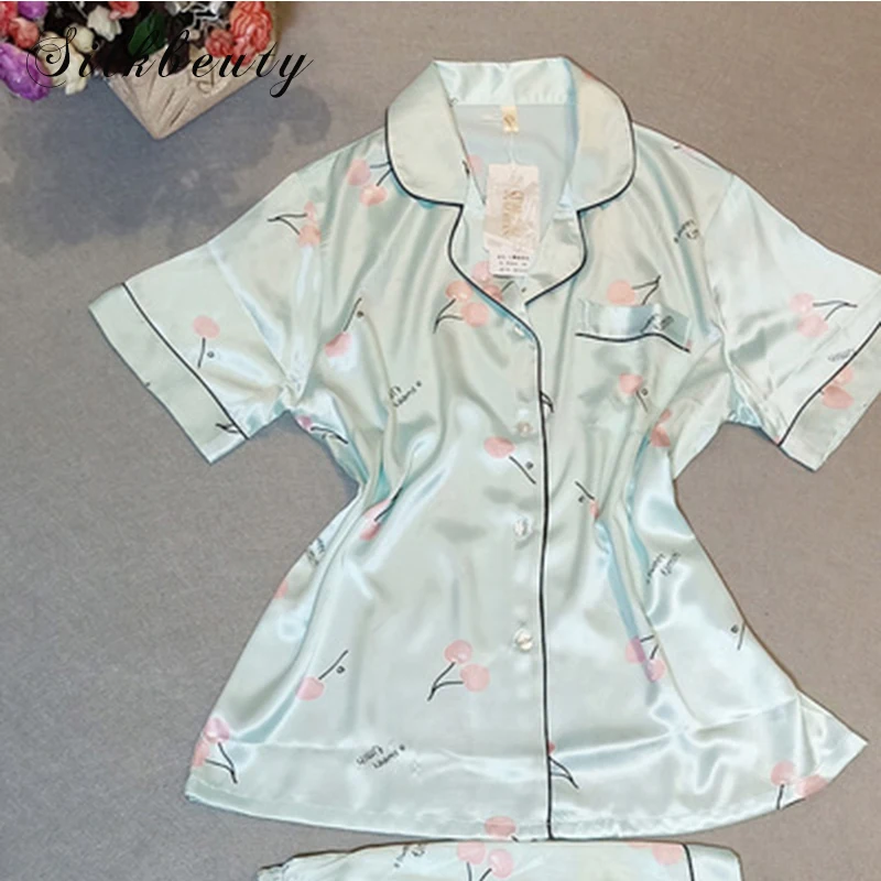 SILKBEUTY/пижамный комплект Новинка летний Пижамный костюм с принтом вишни для