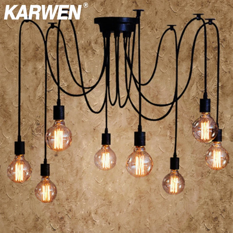 

KARWEN Nordic Spider Industrial Pendant Lamp E27 Loft Edison Industrial Hanging lamps Length 120cm 150cm 200cm Pendant Lights