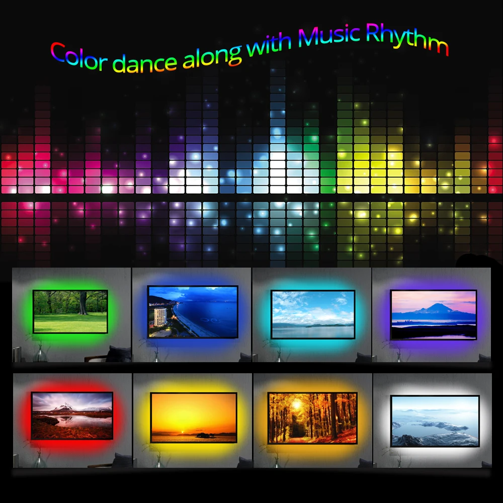 USB Светодиодная лента с RF дистанционное управление музыкой RGB Гибкая полоса света