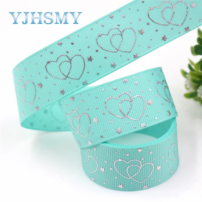 YJHSMY I-19326-796 25 мм 10 ярдов лазерный серебряный милый мультфильм любовь напечатаны корсажная лента DIY ручной работы головные уборы свадебный подарок обёрточная бумага - Цвет: I-19326-803