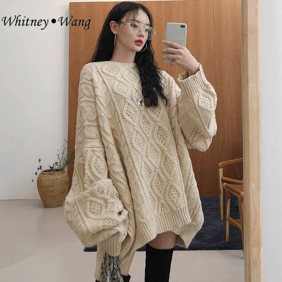 WHITNEY WANG 2018 Autumn Winter Fashion Streetwear Korean Style Classic Argyle Oversize Sweater Women Jumper Pullover Sweaters | Женская