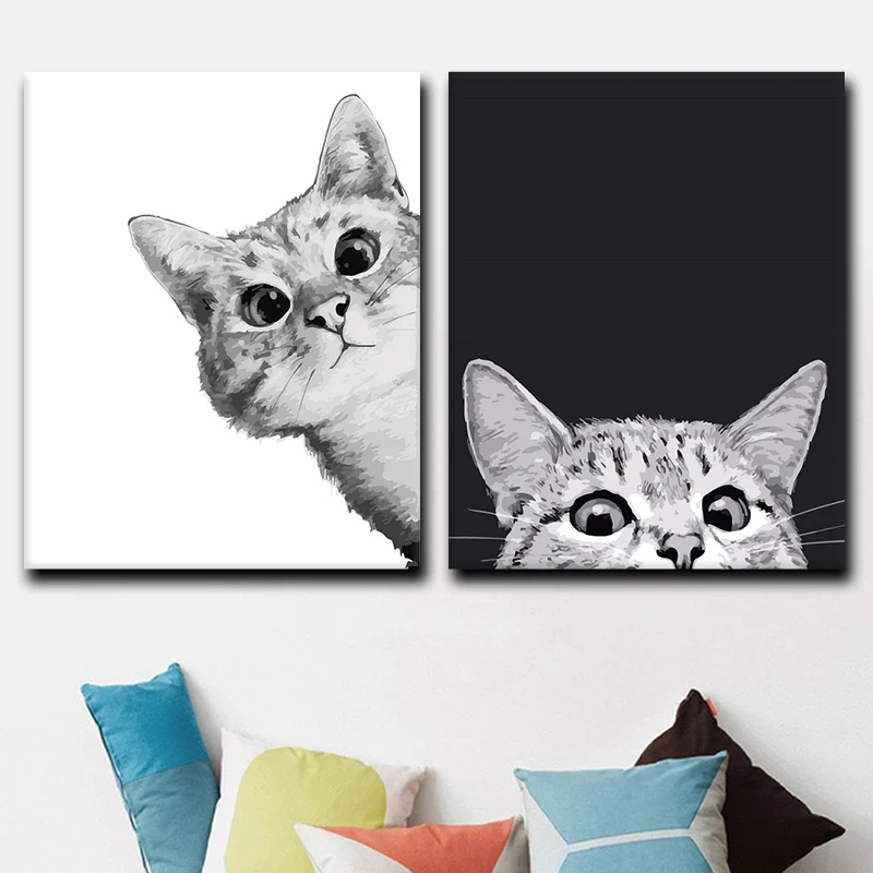 Без картина на стене в рамке мультфильм животное кошка DIY живопись по номерам на холсте Живопись и каллиграфия ручная роспись маслом для дома